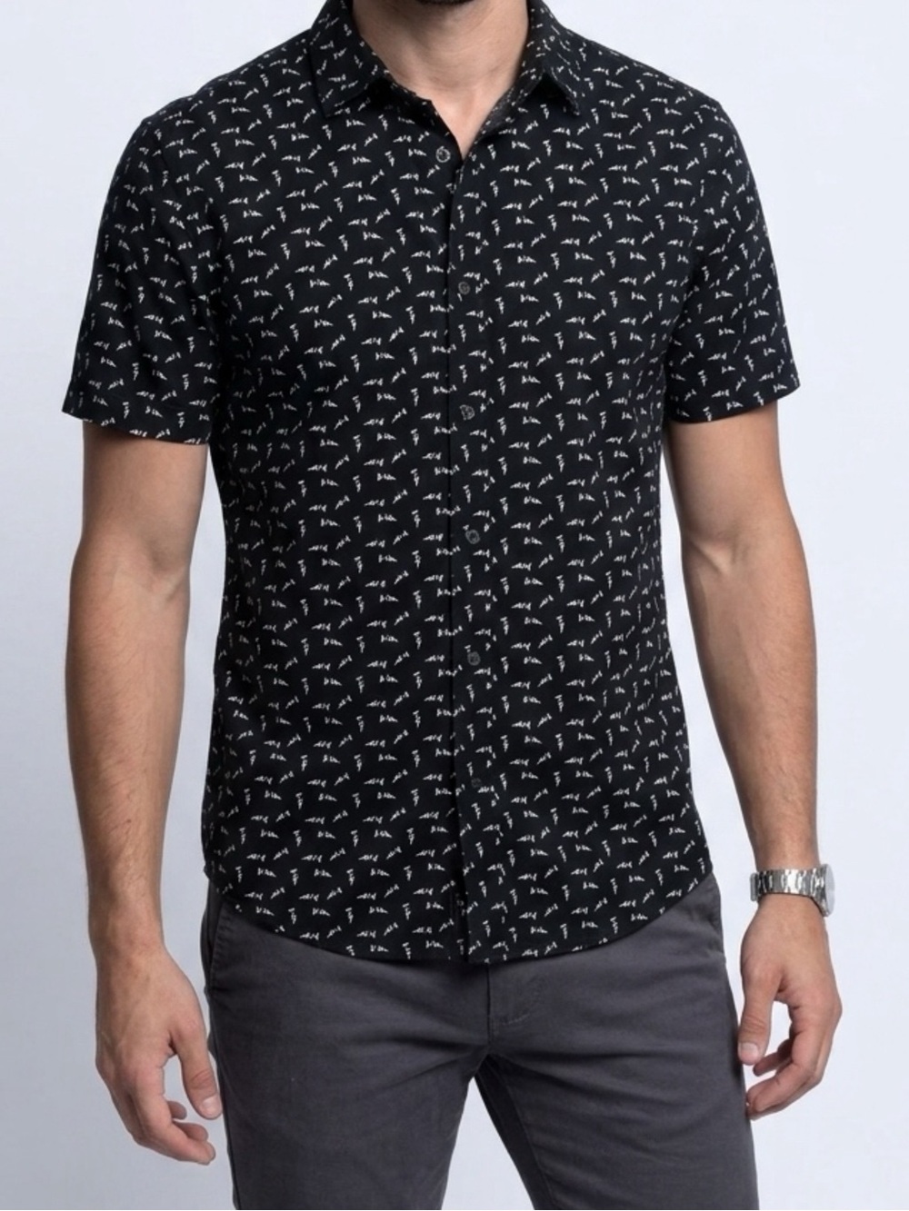 Slate & Stone Men's Black Short-Sleeve Button-Up Shirt, Size Medium